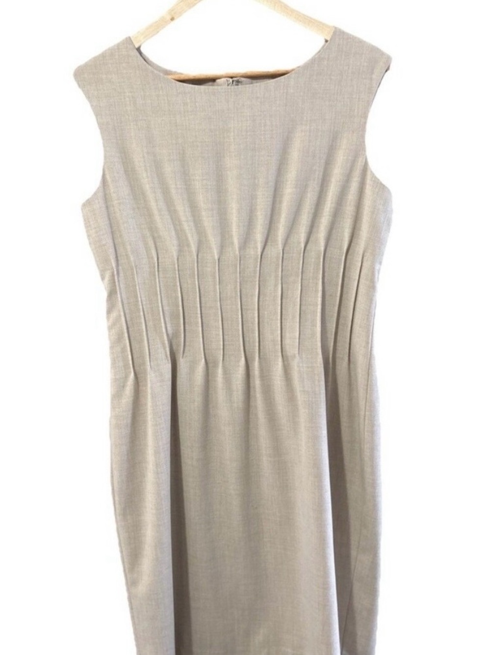Calvin Klein Heathered Oatmeal Beige Pintuck Career Dress Sleeveless Size 12